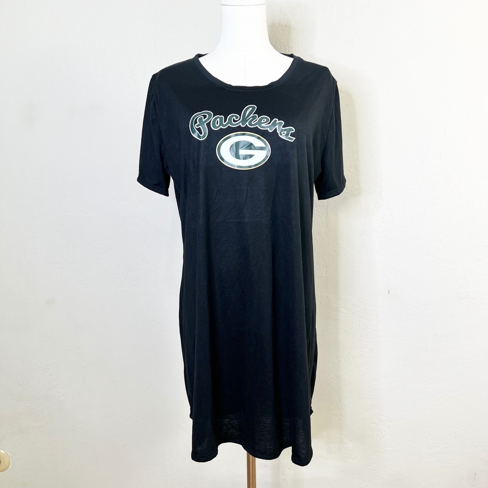 Packers Nightgown Sleep Shirt NFL Sleepwear Nightshirt Womens Size XL Black